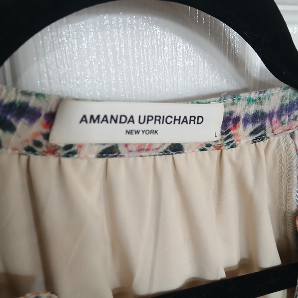 Amanda Uprichard Diego Peasant Balloon Sleeve Mini Dress with Multicolor Trim L - Picture 3 of 7